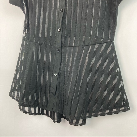 Black sheer short sleeve button down blouse oversized - Picture 3 of 5